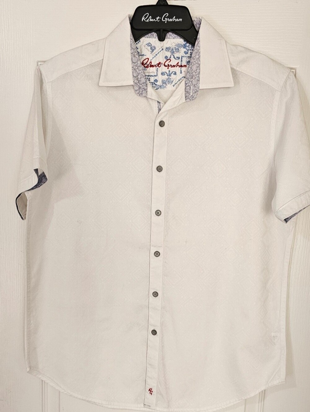 Robert Graham White Short-Sleeve Button-Down Shirt with Contrast Trim